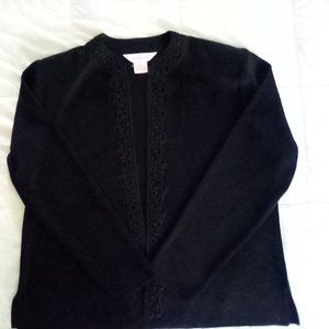Misook Gorgeous Black Open Front Scrolled Dressy Cardigan Medium